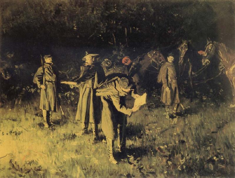unknow artist Federal troops reading a message at fireside oil painting image